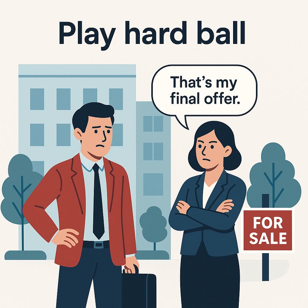 Image illustrating the Business English idiom “Play Hardball,” showing someone negotiating in a firm and tough way.